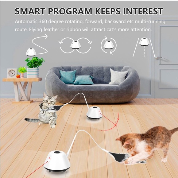 Interactive Automated Toy w Light💡&Feathers🪶Self Rotating Auto Moving Cat🐈Toy - Picture 4 of 11